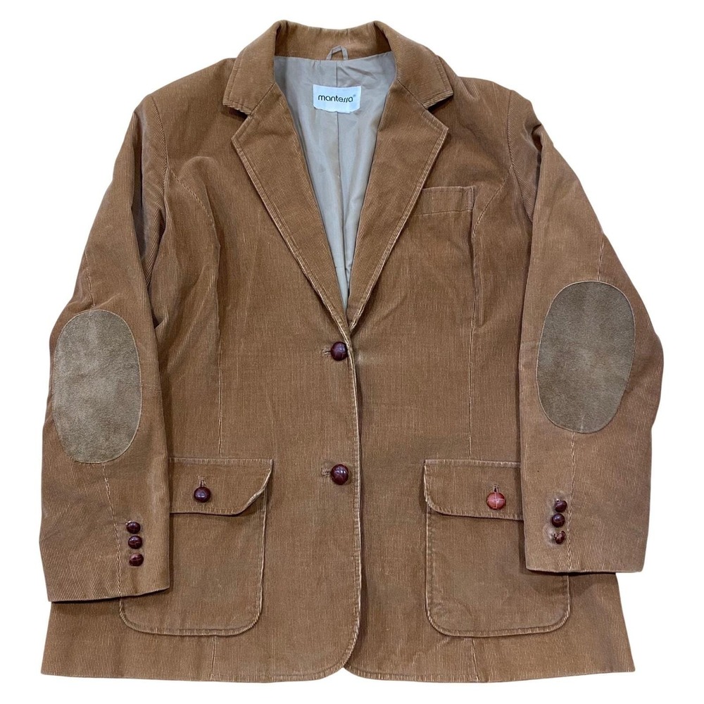 Vintage Mantessa Brown Corduroy Blazer Jacket with Elbow Patches Mens‎ Tan